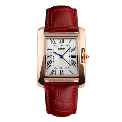 Жіночий годинник Skmei 1085RD Red з червоним шкіряним ремінцем та мінеральним склом