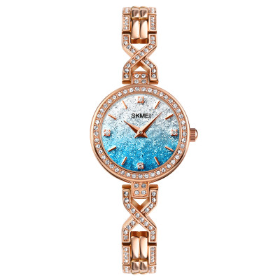 Жіночий класичний годинник Skmei 2001BU Blue з мінеральним склом та браслетом кольору рожеве золото