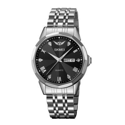 Чоловічий годинник Skmei 2291SIBK Silver-Black зі сріблястим браслетом та мінеральним склом