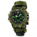 Чоловічий годинник Skmei 1155BNAG Army Green тактичний зі стрілково-електронним циферблатом та паракордом