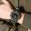 Чоловічий годинник Skmei 1155BNAG Army Green тактичний зі стрілково-електронним циферблатом та паракордом