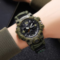 Чоловічий годинник Skmei 1155BNAG Army Green тактичний зі стрілково-електронним циферблатом та паракордом