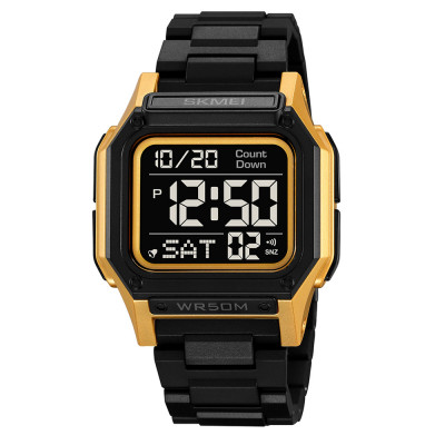 Чоловічий спортивний годинник Skmei 2264BKGDBK Black-Gold-Black з електронним циферблатом та підсвічуванням