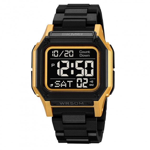 Чоловічий спортивний годинник Skmei 2264BKGDBK Black-Gold-Black з електронним циферблатом та підсвічуванням