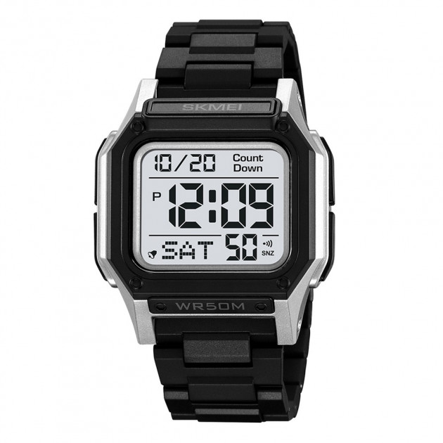 Чоловічий спортивний годинник Skmei 2264SIWT Black-Silver-White з електронним циферблатом та водозахистом 5 ATM