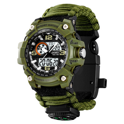 Чоловічий тактичний годинник Skmei 1283NAG Army Green з компасом та паракордовим ремінцем