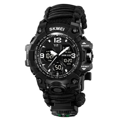 Чоловічий тактичний годинник Skmei 1155BNBK Black з паракордовим ремінцем та підсвічуванням