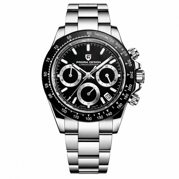 Чоловічий годинник Pagani Design PD-1644 Silver-Black з сапфіровим склом та хронографом