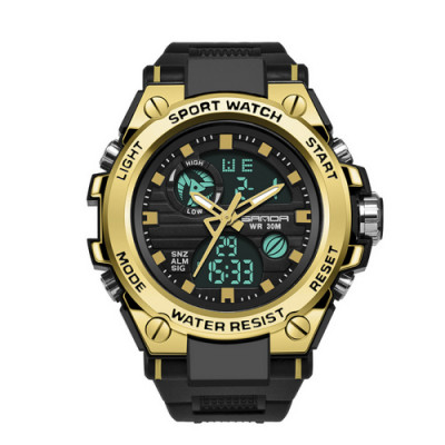 Чоловічий спортивний годинник Sanda 739 Black-Gold з комбінованим циферблатом та підсвічуванням