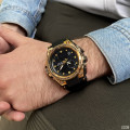 Чоловічий спортивний годинник Sanda 739 Black-Gold з комбінованим циферблатом та підсвічуванням