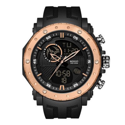 Чоловічий спортивний годинник Sanda 6012 Black-Cuprum з комбінованим циферблатом та захистом 5 ATM