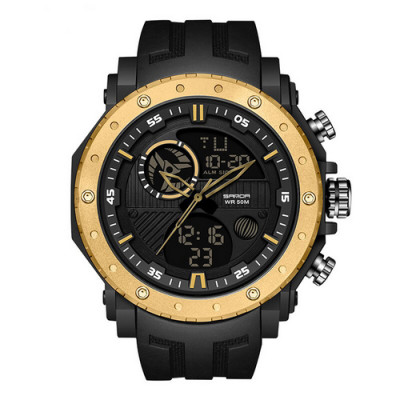 Чоловічий годинник Sanda 6012 Black-Gold спортивний зі стрілково-електронним циферблатом