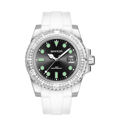 Жіночий годинник Sanda 9007 White-Black з білим каучуковим ремінцем та водонепроникністю 5 ATM