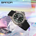 Жіночий годинник Sanda 9007 All Black з каучуковим ремінцем та водозахистом 5 ATM