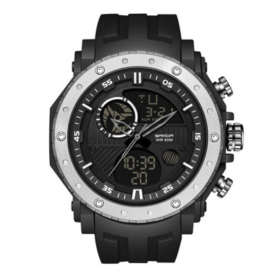Чоловічий спортивний годинник Sanda 6012 Black-Silver з комбінованим циферблатом та водозахистом 5 ATM