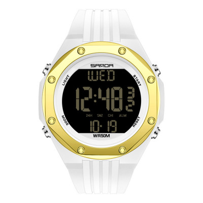 Чоловічий спортивний годинник Sanda 6093 White-Gold з електронним циферблатом та підсвічуванням