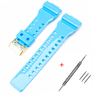 Ремінець для Casio G-Shock GA-100/110/120 Light Blue-Glossy GD, полімерний блакитний глянець