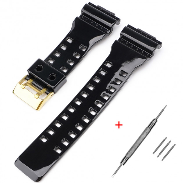 Ремінець для Casio G-Shock GA-100/110/120 Black-Glossy GD чорний полімерний 21.1 см