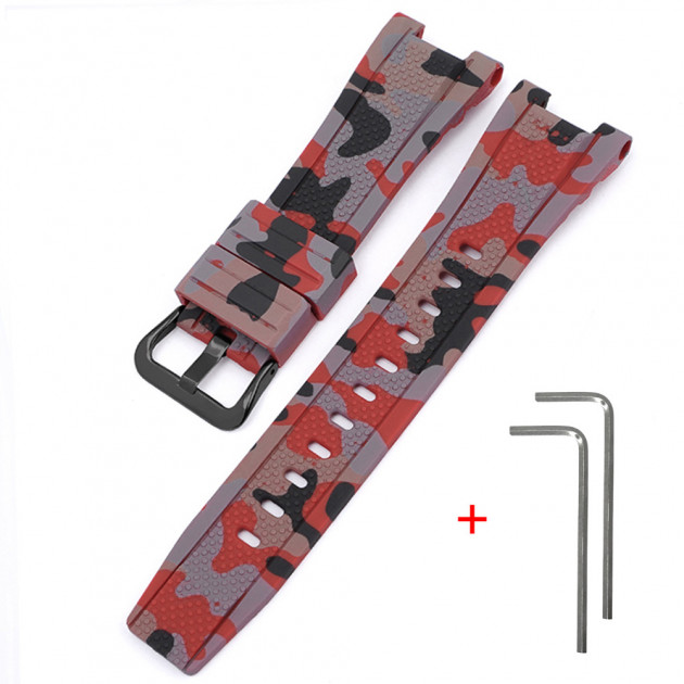 Ремінець для Casio G-Shock GST-W300 Camo Red BK полімерний червоний камуфляж (1051-0963)