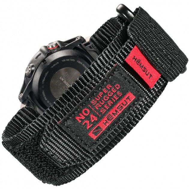 Ремінець Hemsut HS121 Super Strong Nylon Garmin Black 20 mm — нейлоновий браслет чорного кольору