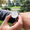 Чоловічий механічний годинник Forsining 8214 Silver-White-Black з автопідзаводом та шкіряним ремінцем