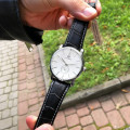 Чоловічий механічний годинник Forsining 8214 Silver-White-Black з автопідзаводом та шкіряним ремінцем