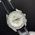 Чоловічий механічний годинник Forsining 6625 Silver-White Leather з автопідзаводом та тахіметром