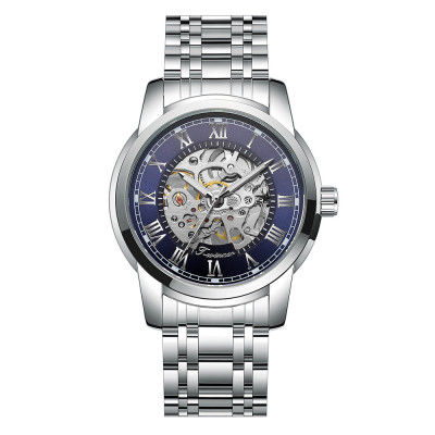 Чоловічий механічний годинник Winner 8250 Silver-Blue зі сталевим браслетом та синім циферблатом