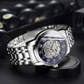 Чоловічий механічний годинник Winner 8250 Silver-Blue зі сталевим браслетом та синім циферблатом