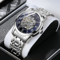 Чоловічий механічний годинник Winner 8250 Silver-Blue зі сталевим браслетом та синім циферблатом