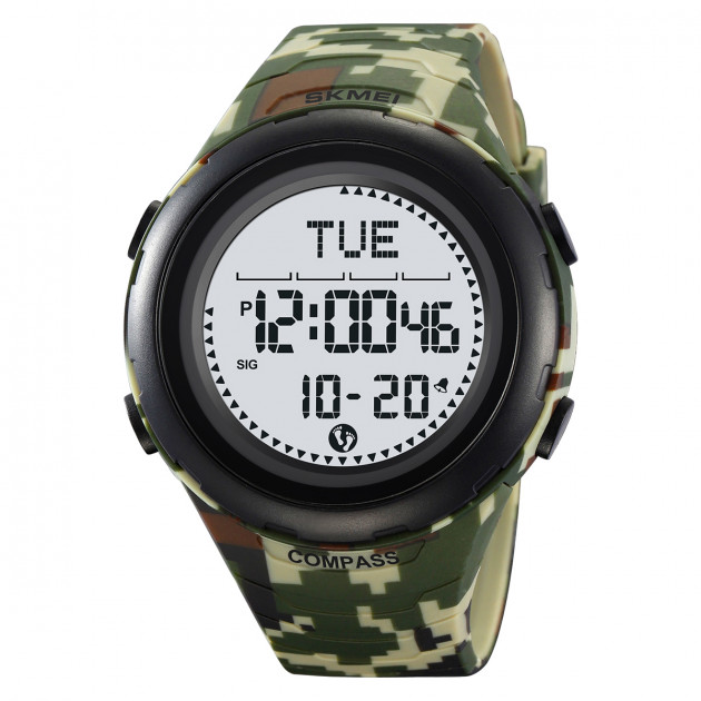 Чоловічий спортивний годинник Skmei 2166CMGN Army Green Camouflage з компасом та крокоміром