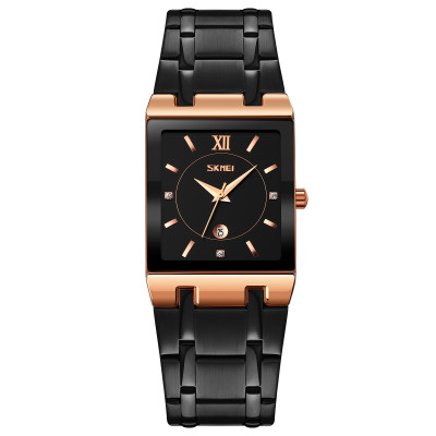 Жіночий наручний годинник Skmei 9263RGBKBK Rose Gold-Black-Black з металевим браслетом та календарем