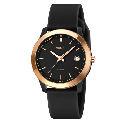 Жіночий годинник Skmei 2319BK Black з каучуковим ремінцем та золотистими акцентами