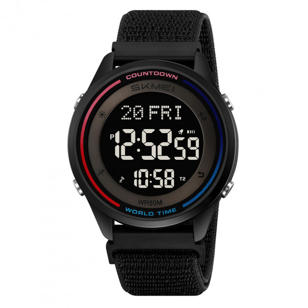 Чоловічий спортивний годинник Skmei 2412NBK Black Nylon з електронним циферблатом та нейлоновим ремінцем