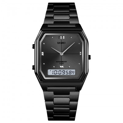 Годинник Skmei 2258BK Black унісекс класичний з металевим браслетом та стрілково-електронним циферблатом