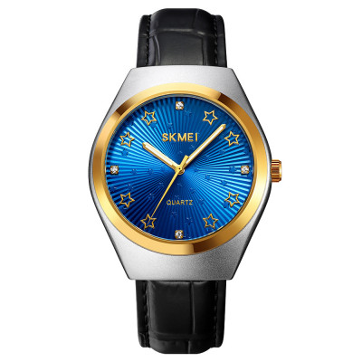 Чоловічий годинник Skmei 2058BU Blue STOPPED зі шкіряним ремінцем та синім циферблатом
