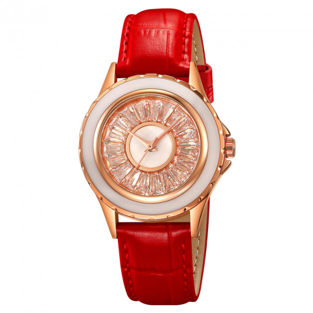 Жіночий годинник Skmei 2172RGRD Rose Gold-Red з червоним шкіряним ремінцем