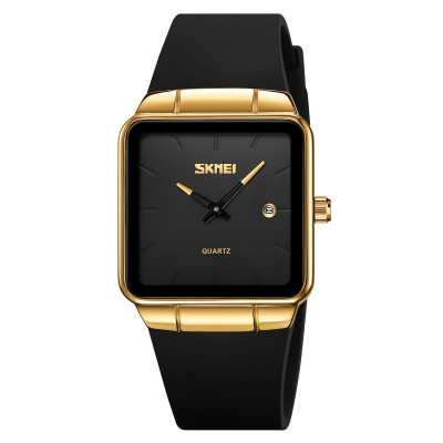 Жіночий класичний годинник Skmei 2173GDBK Gold-Black з мінеральним склом та шкіряним ремінцем