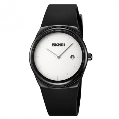 Жіночий годинник Skmei 2177BKSI Black-Silver з мінеральним склом та чорним ремінцем