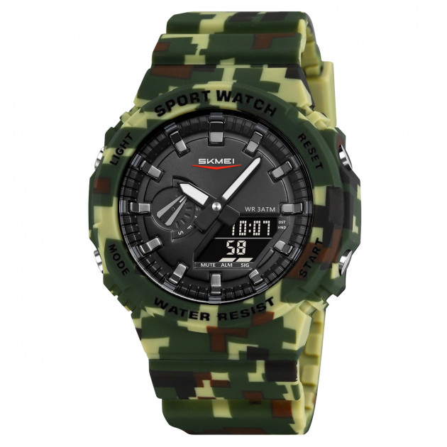Чоловічий годинник Skmei 2351CMGN Camo Green – тактична модель з комбінованим циферблатом та підсвічуванням