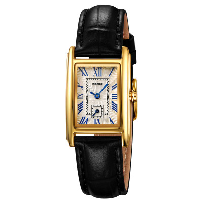 Жіночий класичний годинник Skmei 2297GDBK Gold-Black з мінеральним склом та шкіряним ремінцем