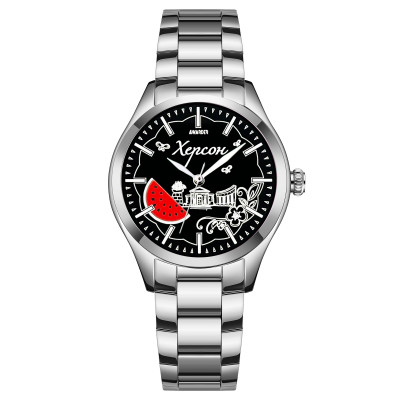 Жіночий годинник Awarder 035 Херсон I Silver-Black, сріблястий сталевий браслет та чорний циферблат