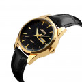 Жіночий класичний годинник Skmei 9073GDBK-S Gold-Black зі шкіряним ремінцем та календарем