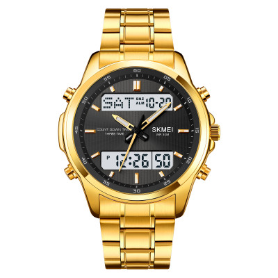 Чоловічий годинник Skmei 2049GDWT Gold-White зі стрілково-електронним циферблатом та підсвічуванням
