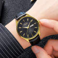 Чоловічий класичний годинник Skmei 2075GDBK Gold-Black з календарем та шкіряним ремінцем
