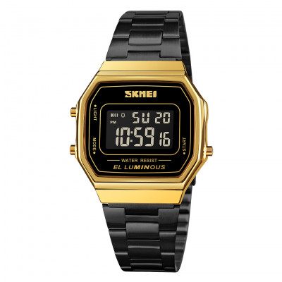 Чоловічий годинник Skmei 1647GDBK Gold-Black з електронним циферблатом та металевим браслетом
