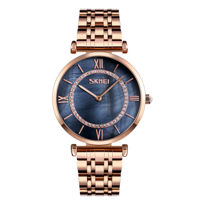 Чоловічий класичний годинник Skmei 9198 Rose Gold-Black з мінеральним склом та сталевим браслетом