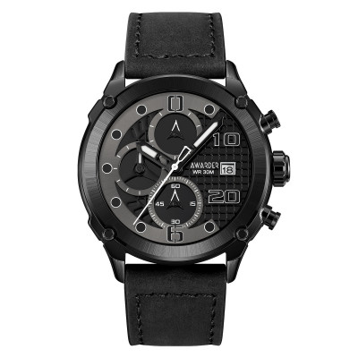 Чоловічий годинник Awarder 016 Black з хронографом та шкіряним ремінцем (SKU: 1202-0084)