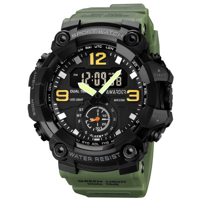 Чоловічий тактичний годинник Awarder 003 Army Green зі стрілково-електронним циферблатом та підсвічуванням