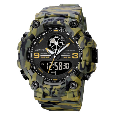Чоловічий тактичний годинник Awarder 001 Camo Green з комбінованим циферблатом та підсвічуванням